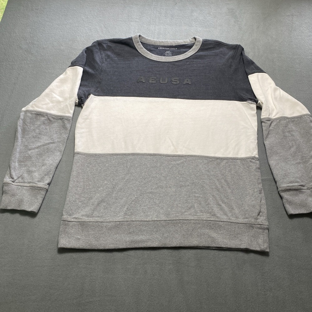 American Eagle Womens LS‎ Pullover Color Block Gray White Blue Medium